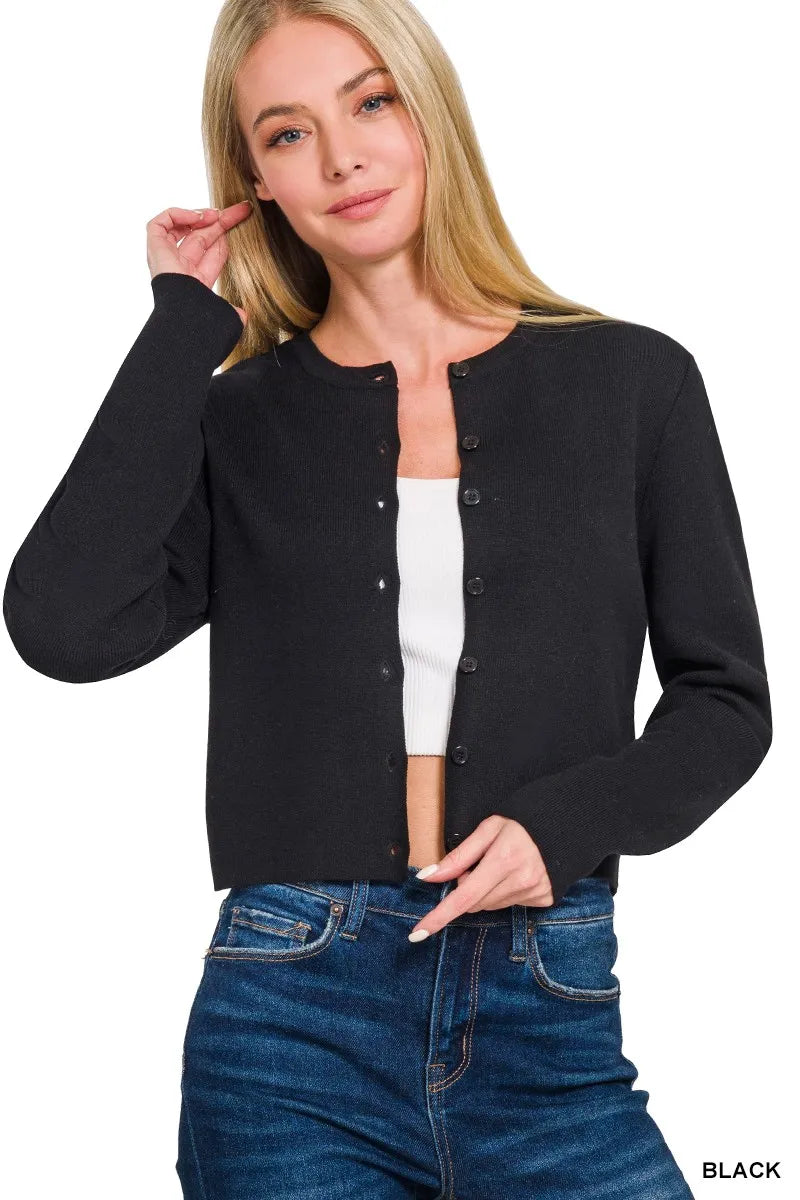 Cropped Button-Front Crewneck Cardigan – Chic, Stylish & Versatile