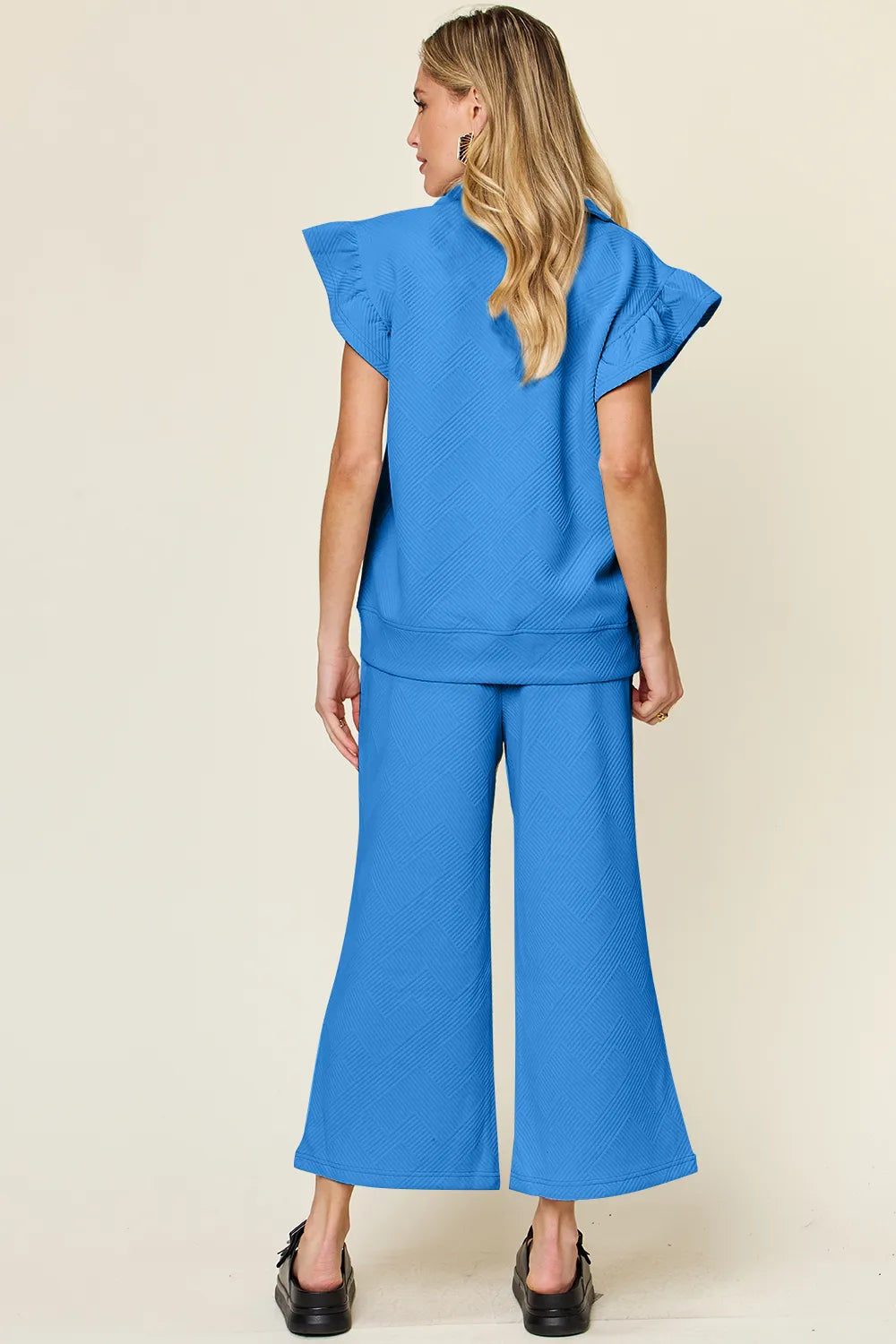 Ruffle Sleeve Top & Wide-Leg Pants Set – Chic, Comfy & Effortless