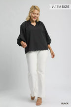 Umgee Textured Balloon Sleeve Blouse – Chic Notched Statement Top