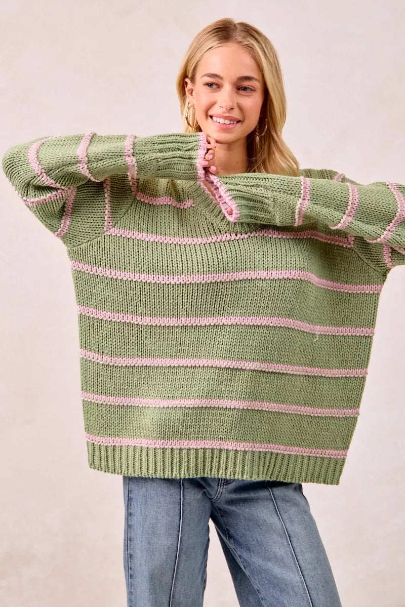 BiBi Striped Long Sleeve Sweater – Classic Cozy Everyday Style