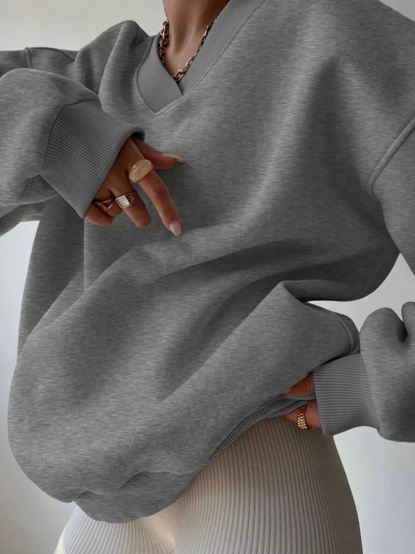 Dropped Shoulder Long Sleeve Oversized Sweatshirt – Cozy Casual Fit