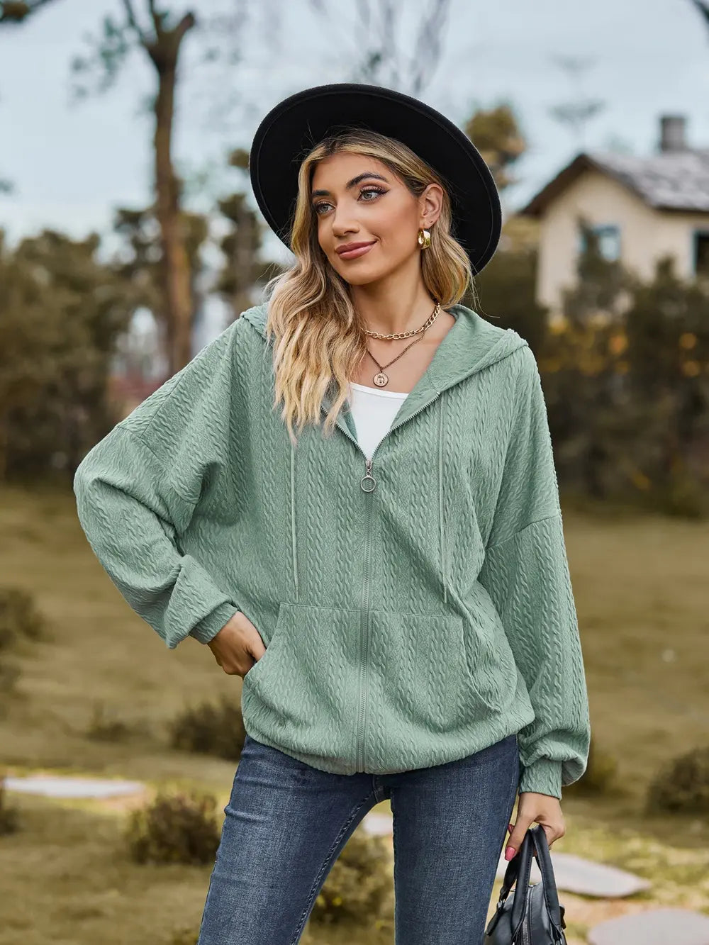 Zip Up Drawstring Long Sleeve Hooded Jacket – Casual Lightweight Layer