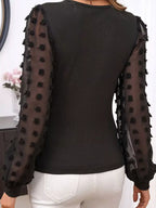 Mesh Sleeve Ribbed V-Neck Top – Chic Stylish Casual Blouse