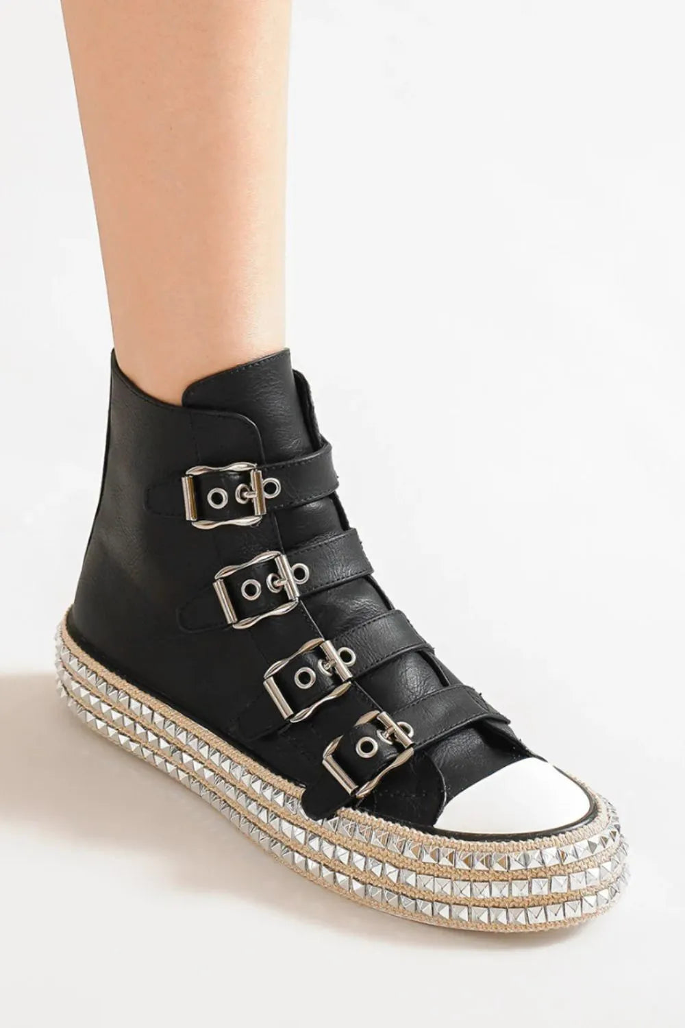 Multi-Buckle Studded Platform Sneakers – Edgy Punk Street Style