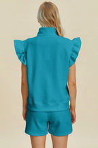 Textured Flounce Sleeve Top & Shorts Set – Stylish & Comfy 2-Piece