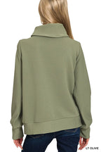 Olive Green Ribbed Knit Lounge Set – Half-Zip Hoodie & Palazzo Pants