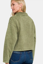 Acid Wash Fleece Half Snap Pullover – Cozy Women’s Casual Sweatshirt
