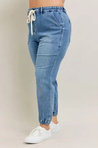 Judy Blue Women's High Waist Denim Joggers Stretchy Drawstring Waist Casual Jeans