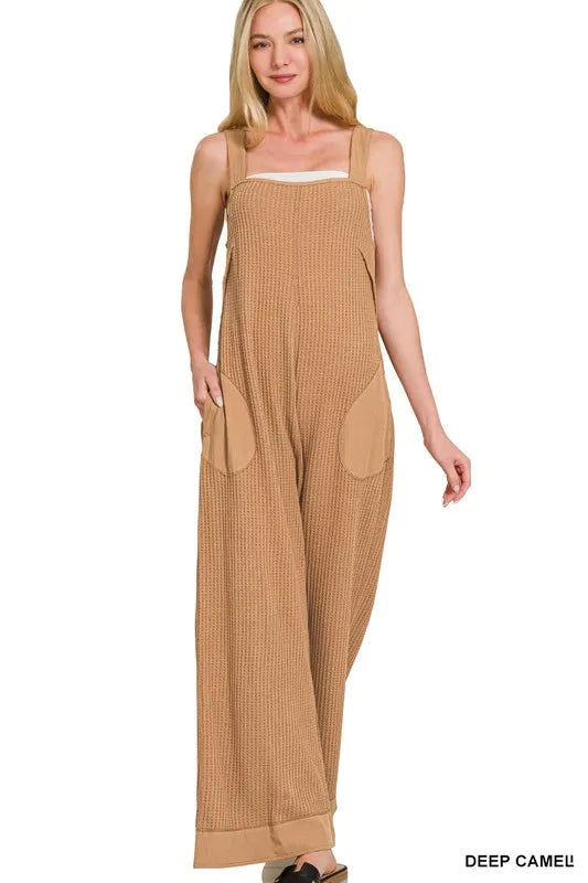Knit Waffle Wide-Leg Overalls – Relaxed, Textured & Everyday Cozy