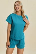 Textured Short Sleeve Top & Shorts Set – Comfy, Chic & Versatile