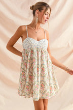 Romantic Floral Cami Dress with Lace Trim & Tiered Ruffle Skirt
