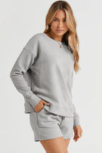 Textured Long Sleeve Top & Shorts Set – Comfy, Stylish & Versatile