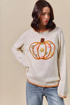 Pumpkin Floral Embroidered Thanksgiving Sweater – Festive Fall Knit