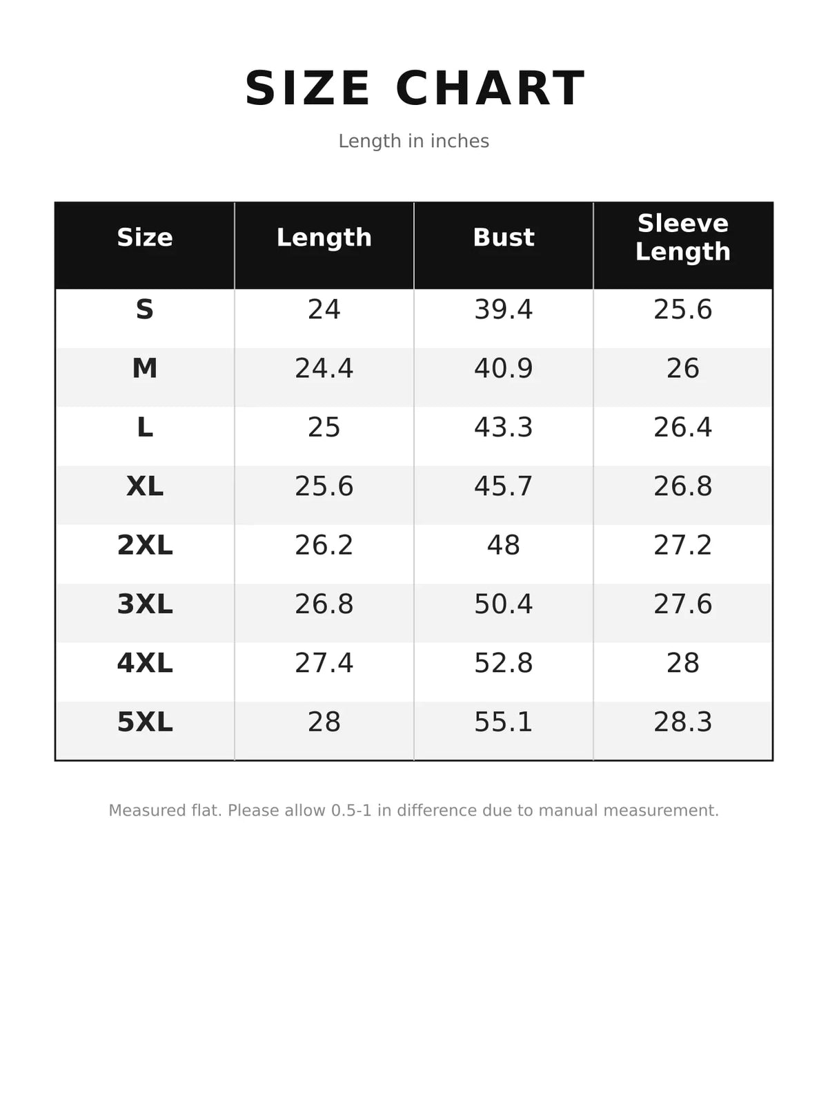 Size chart for waffle-knit button hoodie: length, bust, and sleeve length