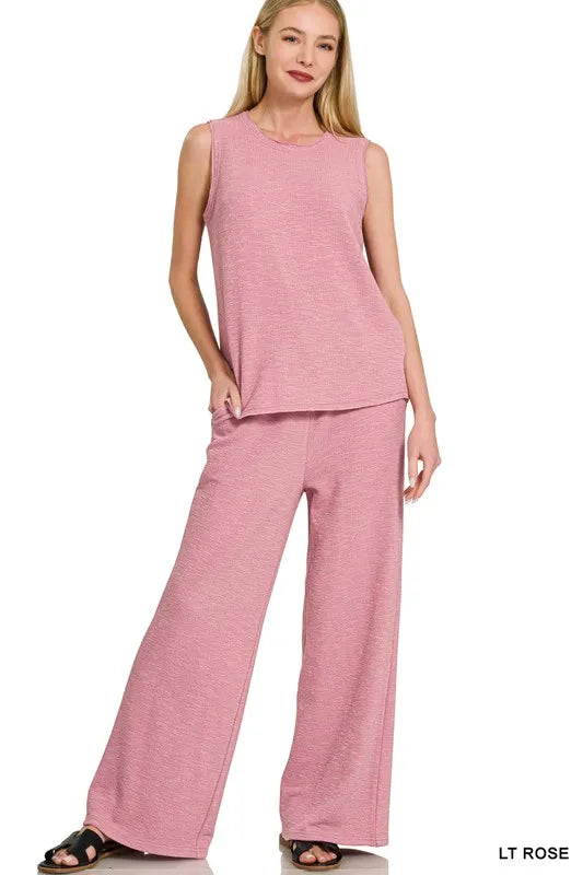 Cotton Slub Tank & Pants Set – Breathable, Relaxed & Effortless Style