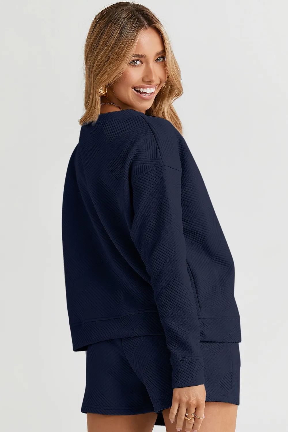 Textured Long Sleeve Top & Shorts Set – Comfy, Stylish & Versatile