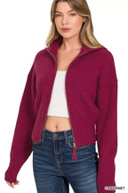 Zenana Ribbed Collared Zip Up Sweater – Cozy & Stylish Cardigan Look