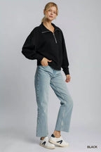 Umgee Half Zip Drop Shoulder Sweatshirt – Casual Chic Everyday Comfort