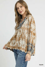 Floral Boho Blouse with Scalloped Hem – Relaxed Festival Chic Top