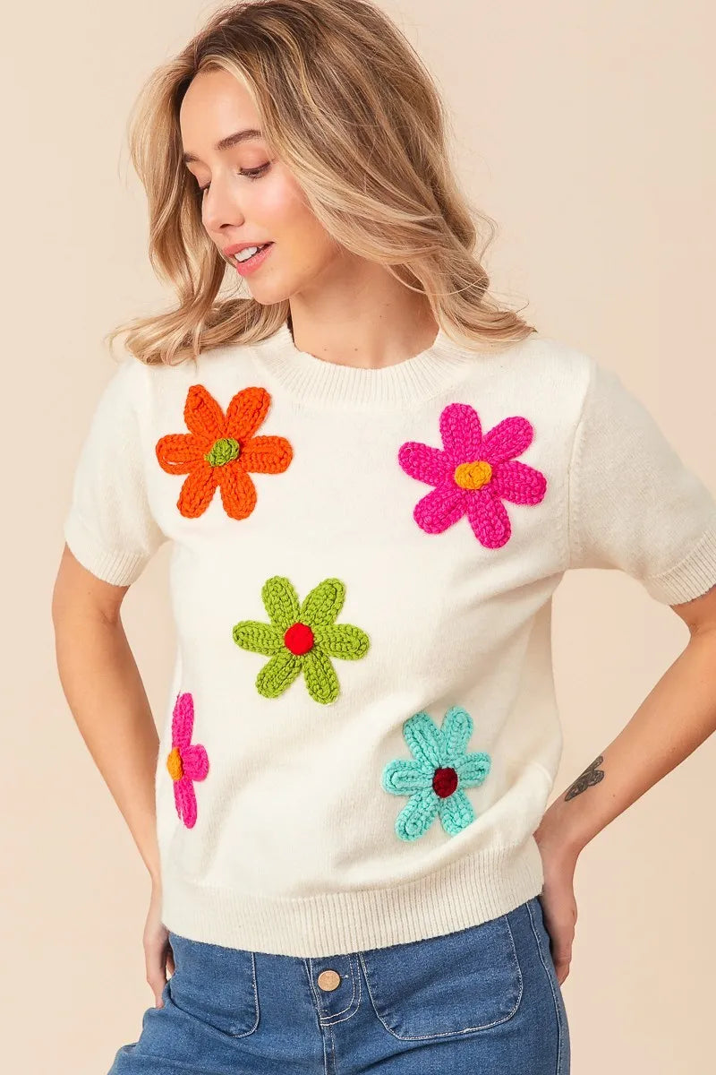 Embroidered Daisy Pullover Sweater – Cheerful, Soft & Feminine
