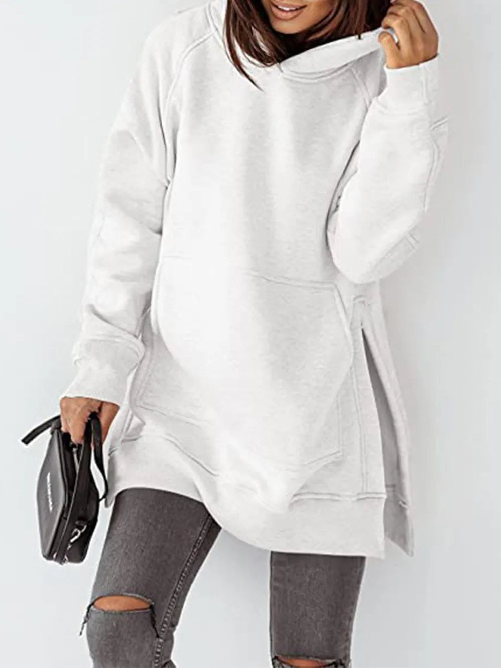Slit Pocketed Raglan Sleeve Hoodie – Cozy, Casual & Versatile