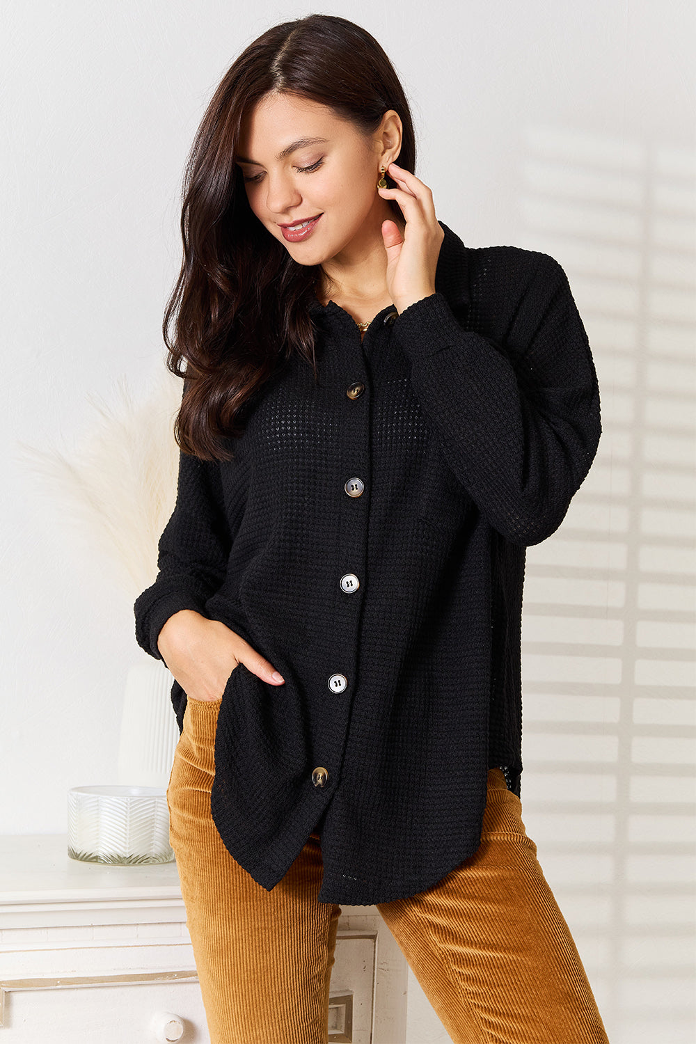 Waffle-Knit Collared Shirt – Cozy, Textured & Effortlessly Stylish