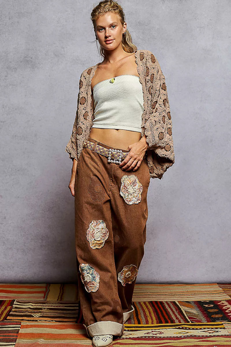 Chenille V-Neck Floral Cardigan