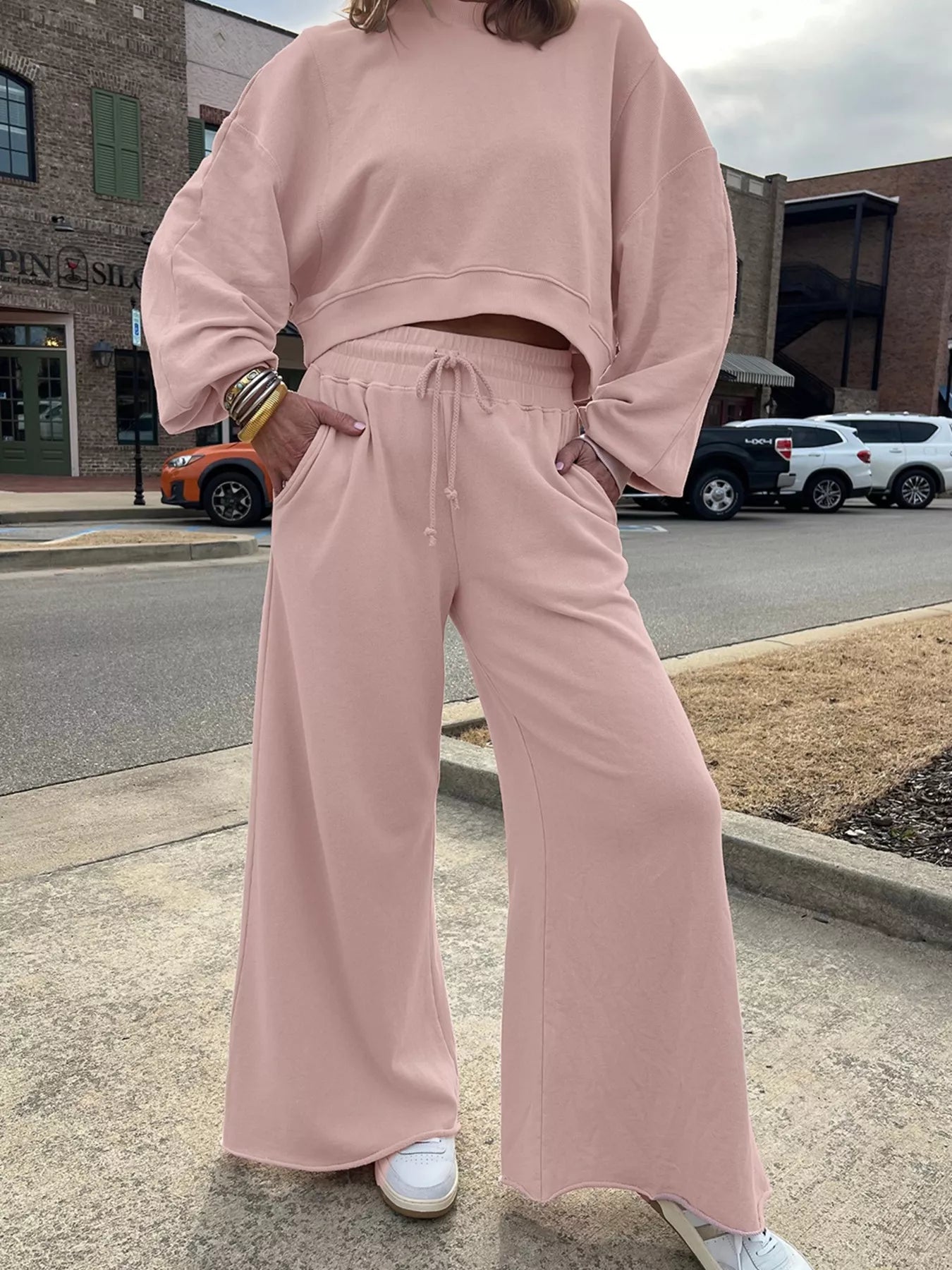Puff Sleeve Crop Top & Drawstring Wide Leg Pants Set – Chic & Comfy