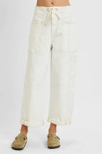 Dreamkue-Risen Women's High Rise Cropped Wide Barrel Jeans with Cargo Pockets