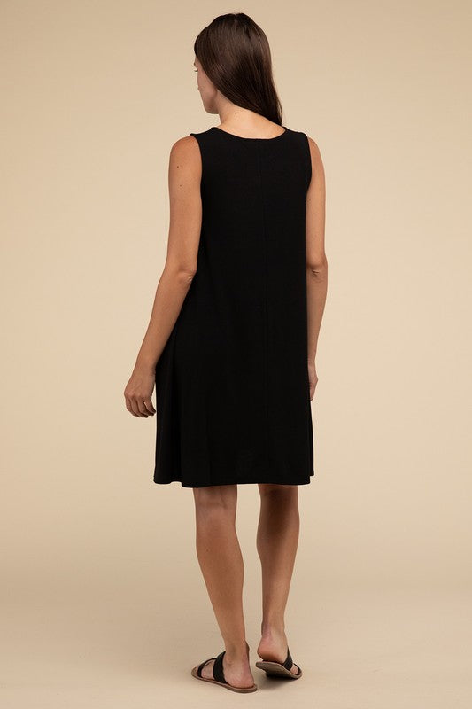 Zenana Sleeveless Flared Dress with Side Pockets
