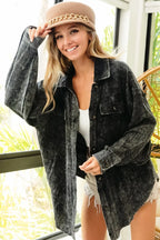 Oversized Distressed Denim Jacket – Vintage Wash & Raw Hem Style