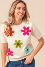 Embroidered Daisy Pullover Sweater – Cheerful, Soft & Feminine