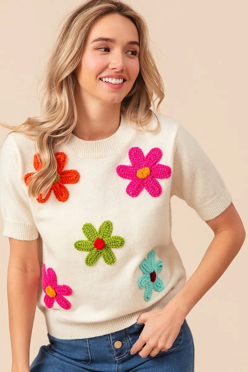 Embroidered Daisy Pullover Sweater – Cheerful, Soft & Feminine