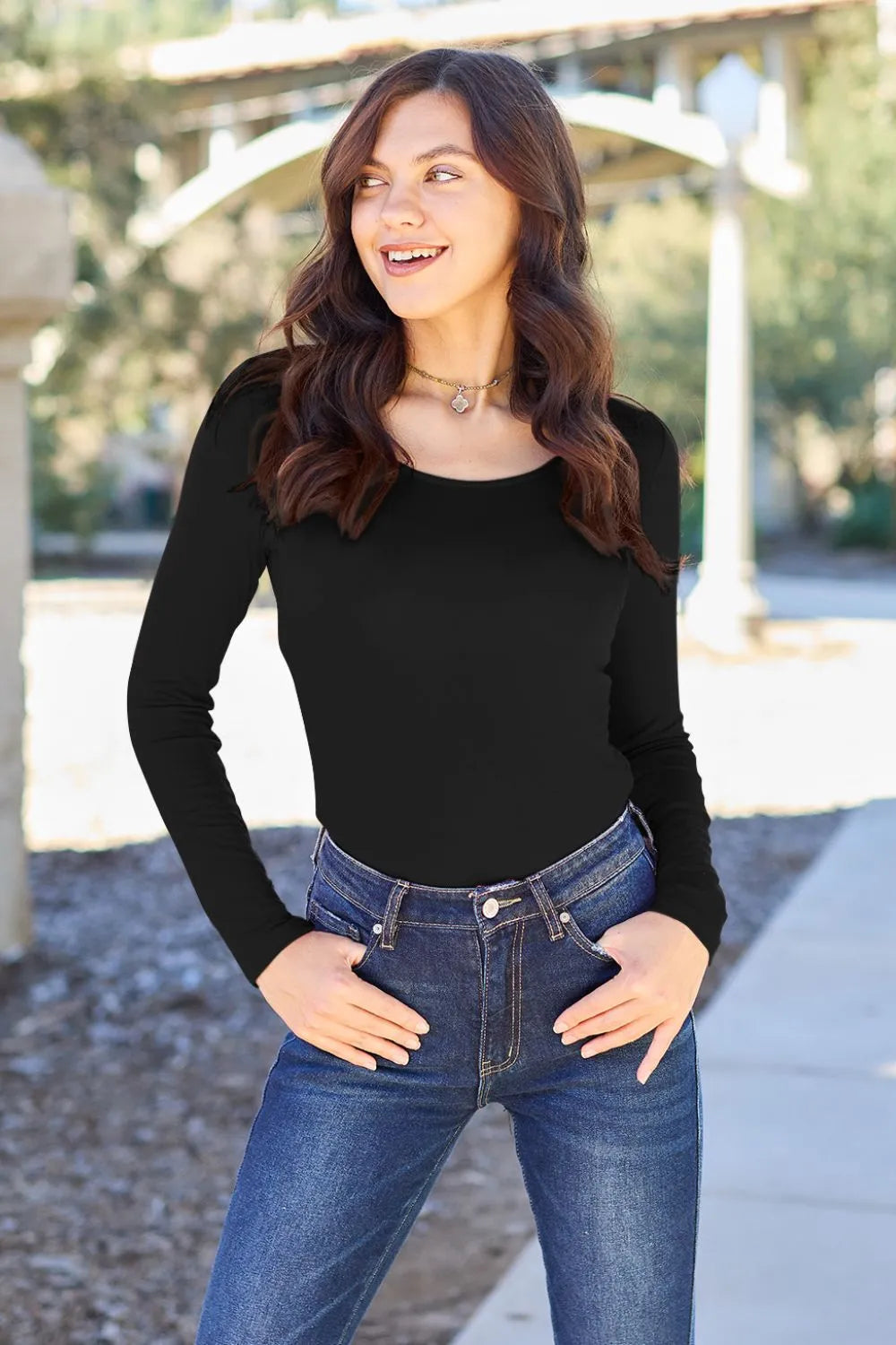 Round Neck Long Sleeve Bodysuit – Sleek, Stretchy & Stylish