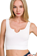 White Ribbed Crop Tank Top Scalloped Neckline Stretchy Fit