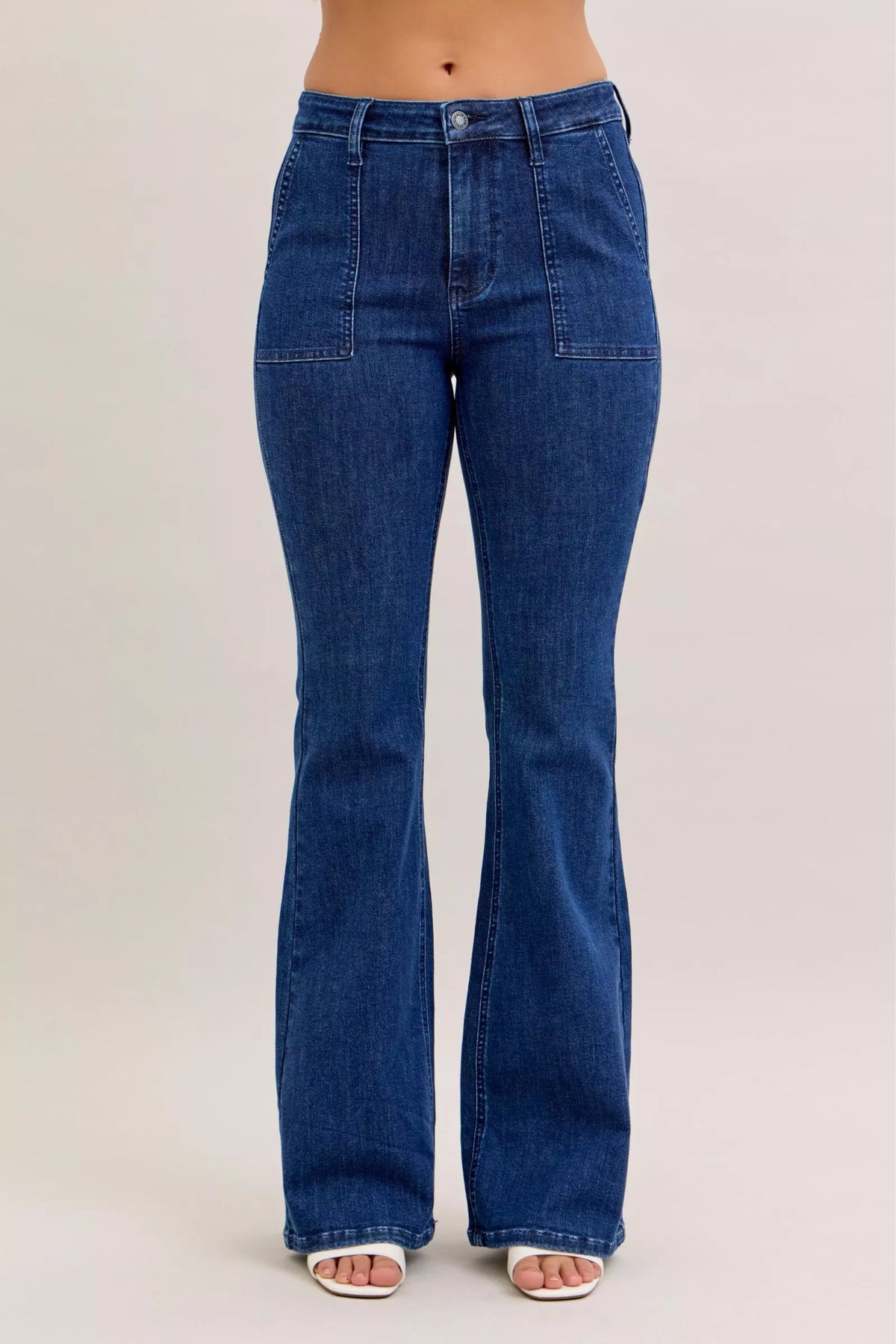 Judy Blue High Waist Flare Jeans – Retro Style with Patch Pockets
