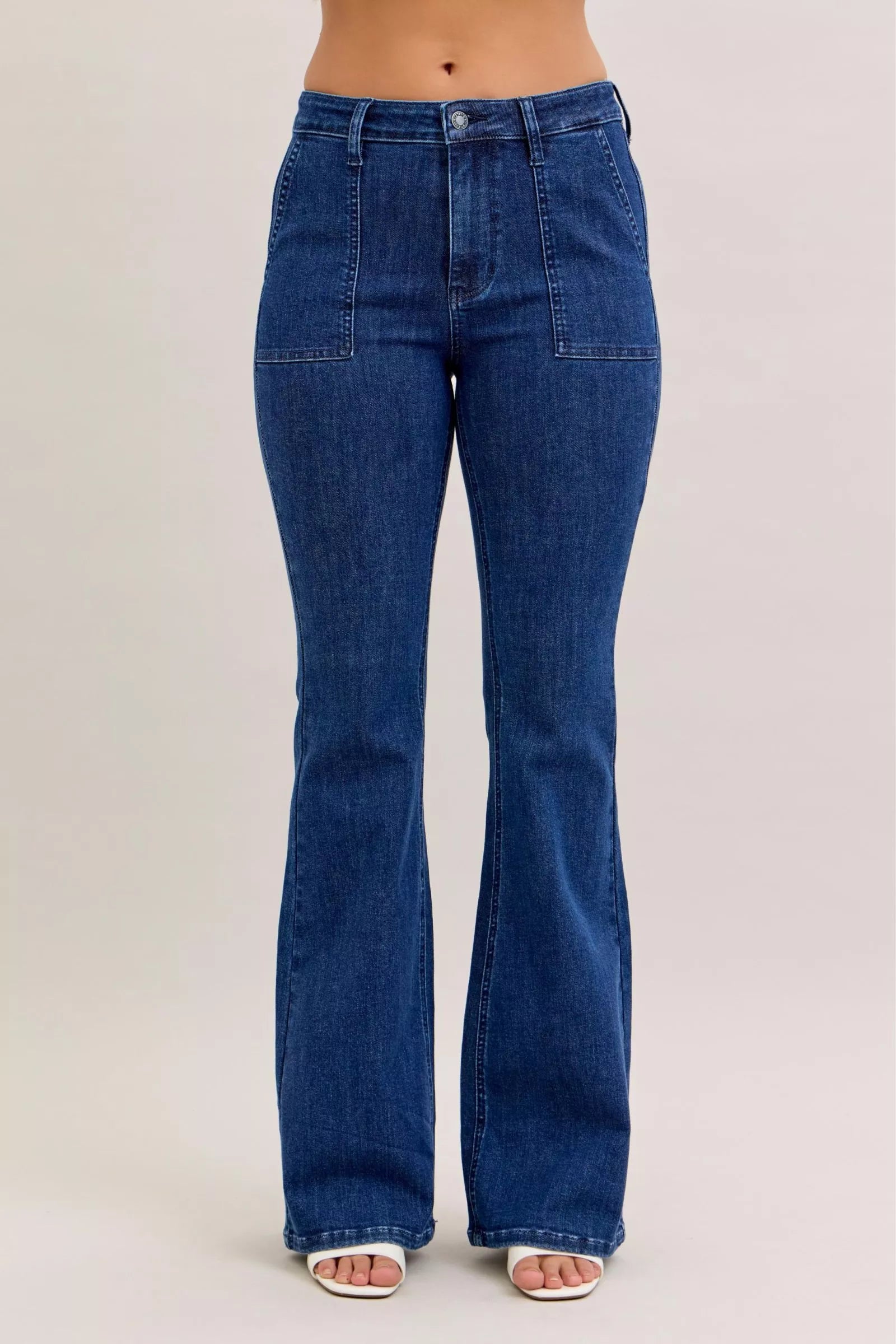 Judy Blue High Waist Flare Jeans – Retro Style with Patch Pockets