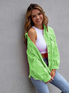 Distressed Drop Shoulder Denim Jacket – Casual Oversized Style