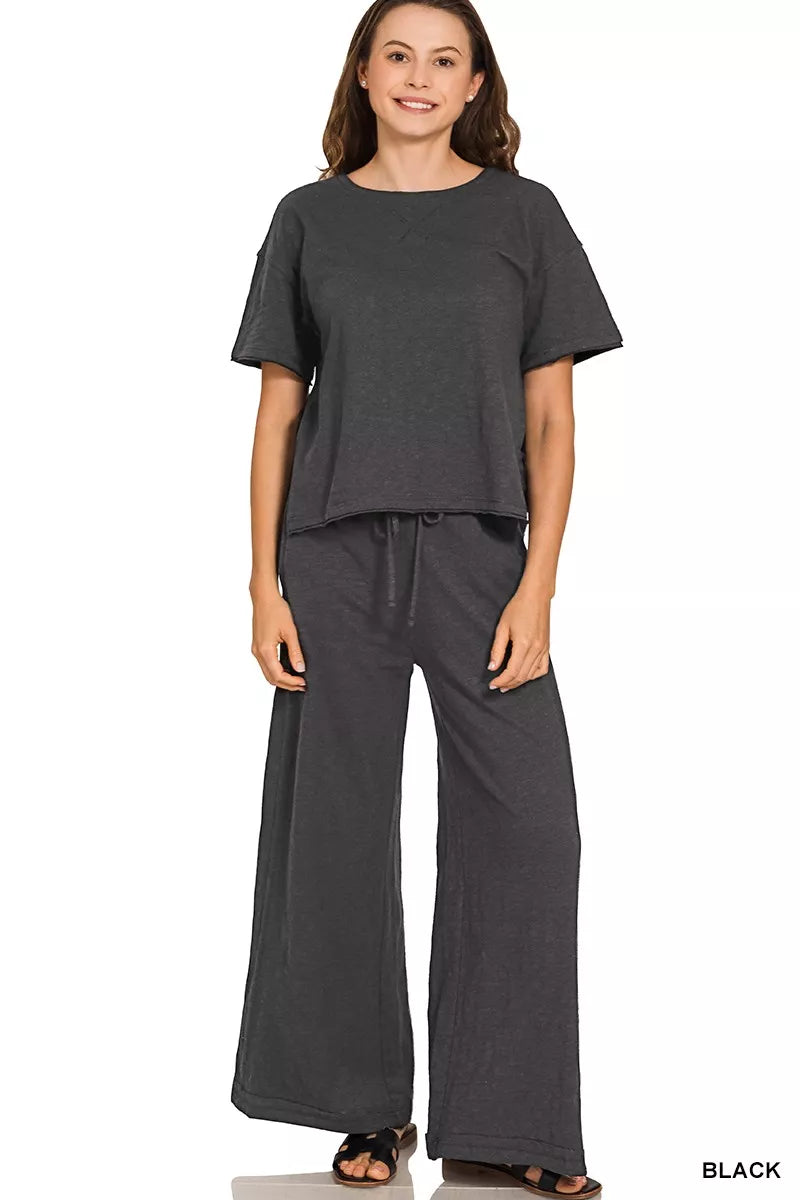 Zenana Cotton Slub Tee & Pants Set – Relaxed Everyday Comfort