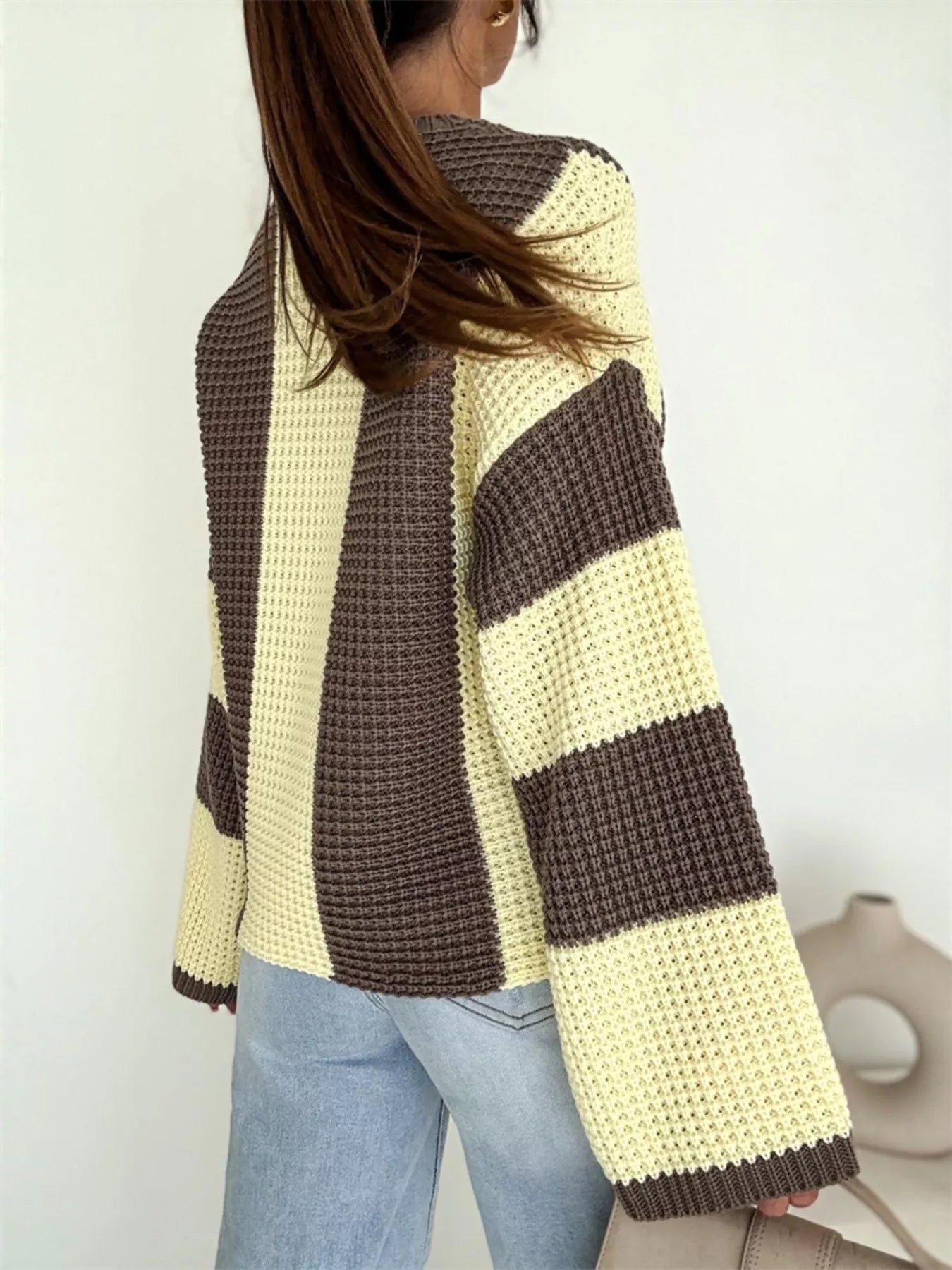 Color Block Long Sleeve Sweater – Trendy Casual Knitwear
