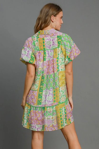 Umgee Smocked Floral Puff Sleeve Mini Dress