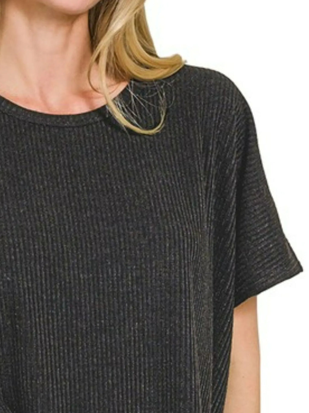 Ribbed Knit Short Sleeve Pullover – Relaxed Fit & Everyday Comfort