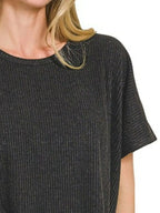 Ribbed Knit Short Sleeve Pullover – Relaxed Fit & Everyday Comfort