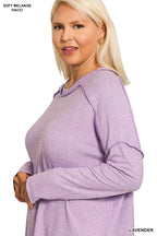 Zenan Soft Melange Hacci Exposed Seam Hi-Low Tee