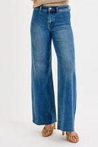 Dreamkue-Risen Women's High Waisted Wide Leg Jeans Stretch Denim Trousers