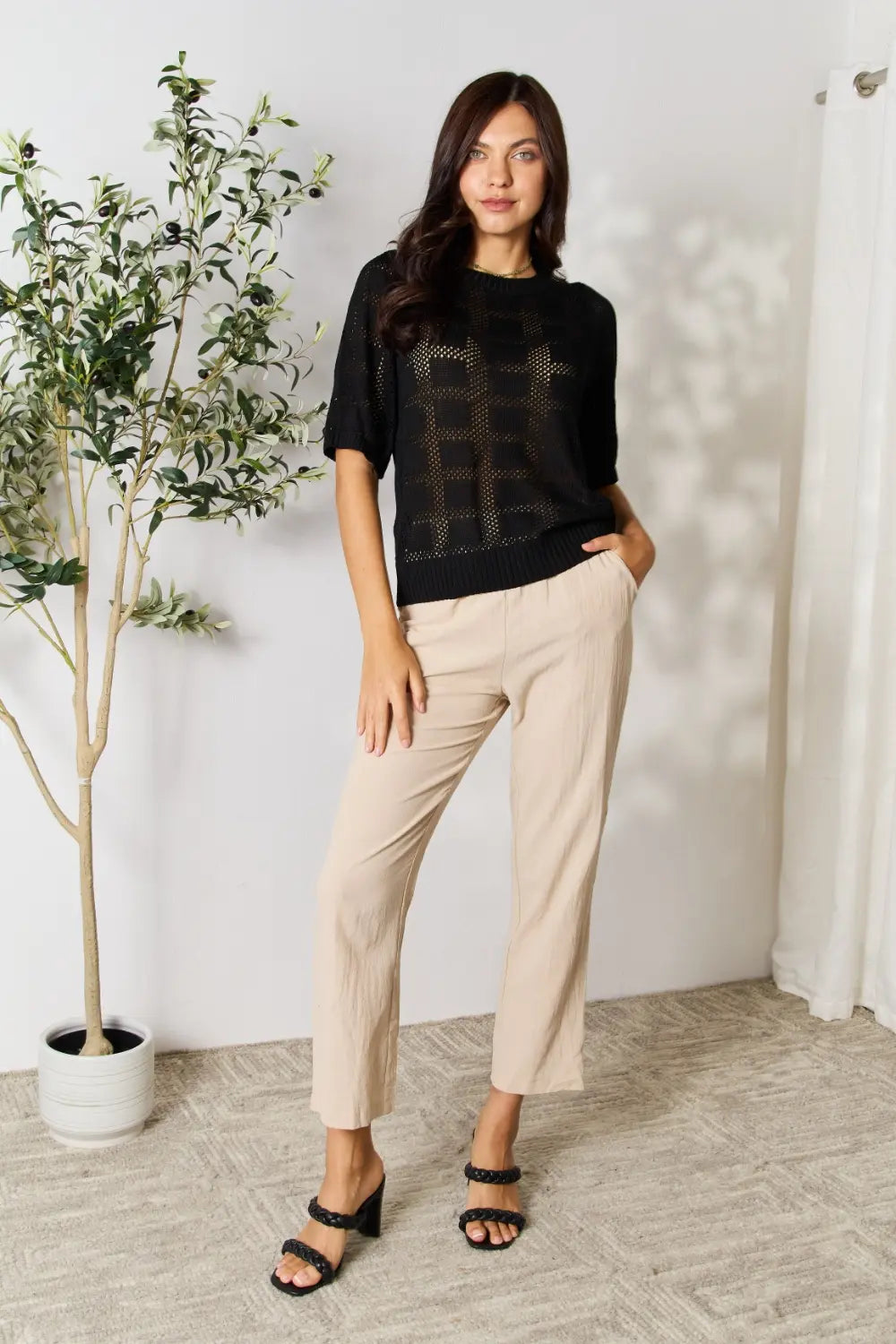 Solid Knit Half Sleeve Top – Classic Round Neck Everyday Top