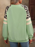 Leopard Round Neck Raglan Sleeve Sweatshirt – Trendy Casual Style