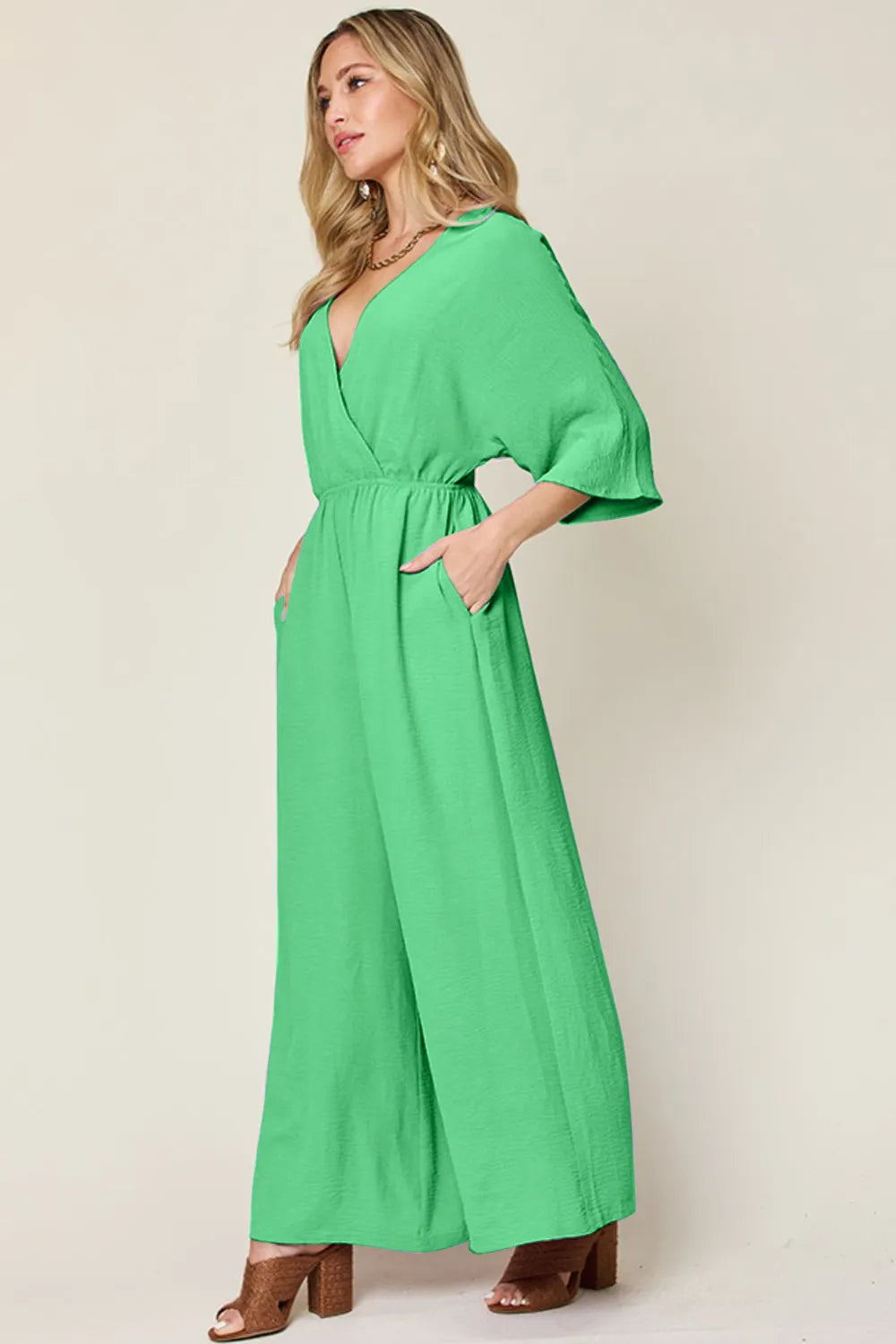Surplice Wide Leg Jumpsuit with Pockets – Flattering, Chic & Comfy