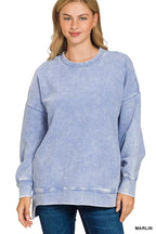 Acid Washed Double Ribbed Hi-Low Pullover – Edgy Casual Style
