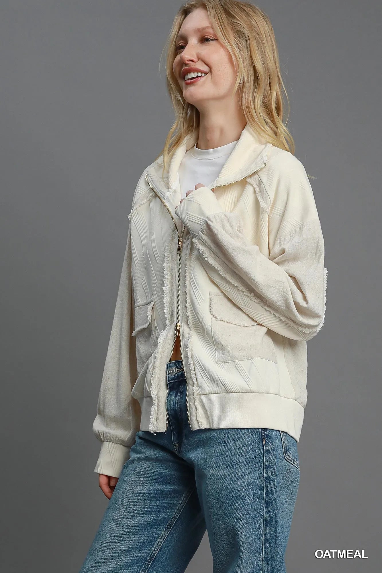 Jacquard Jacket – Linen Blend Textured Zip-Up for Modern Style